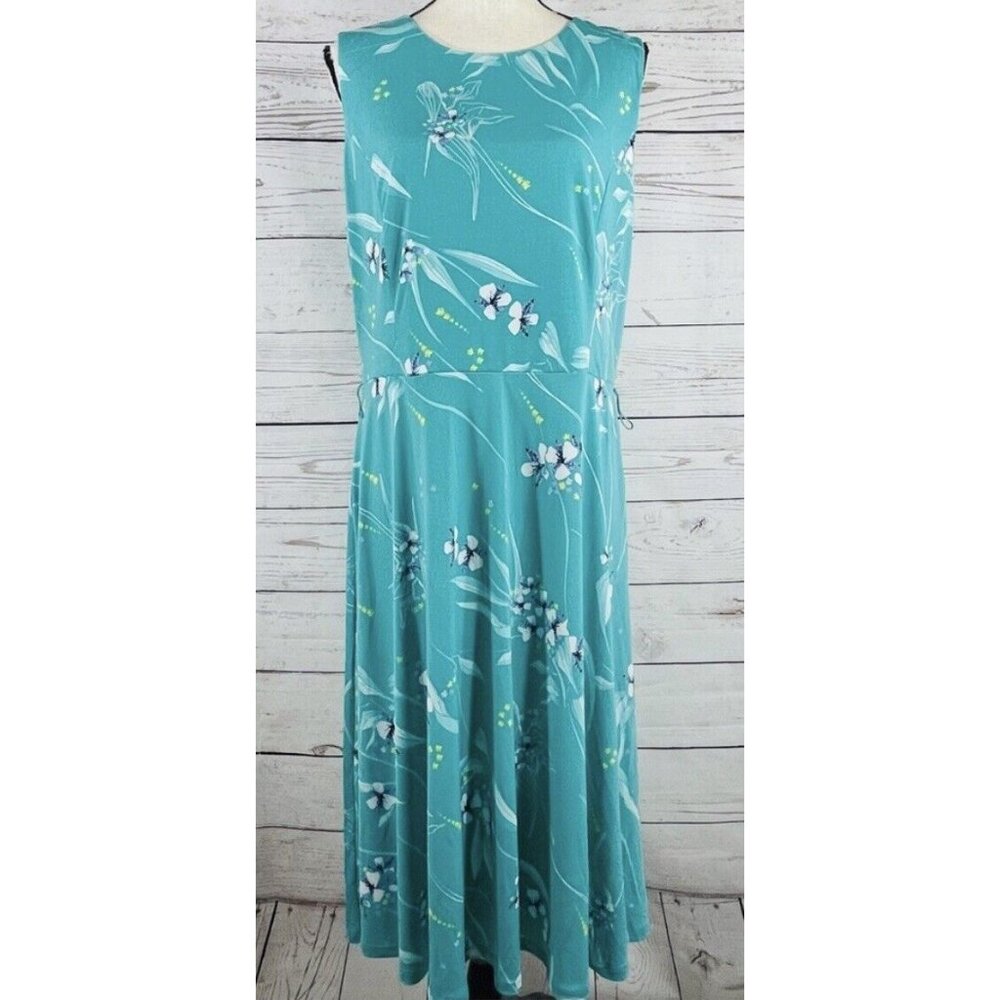 NWT charter club Women sleeveless dress midi XL stretch flower turquoise - Picture 2 of 8